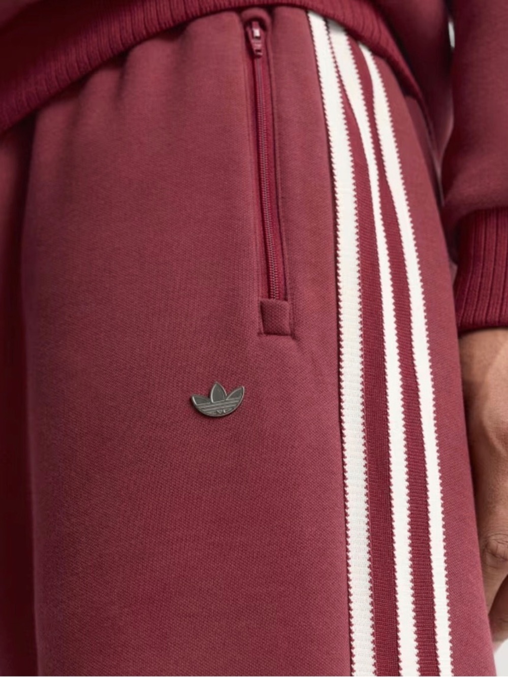 Adidas Men's Premium Shadow Red Track Pants with Cream Side Stripes Size Large - Picture 2 of 9